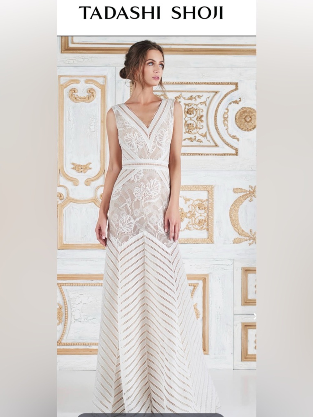 NWT!!  Tadashi Shoji Scarlett Gown in Eggshell Lace V-Neck Bridal Gown